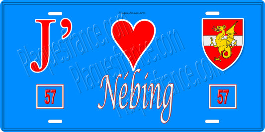 Plaque métal décorative 15 x 30 cm fond bleu 57 J' ❤️Neufvillage, canton du Saulnois Moselle 57