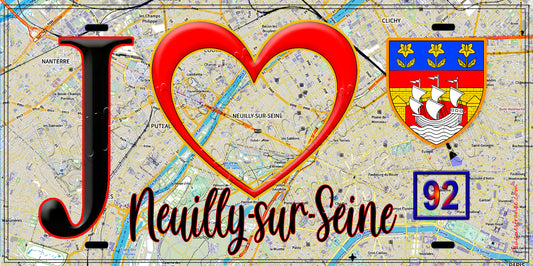 Plaque métal décorative  J' ❤️ Neuilly-sur-Seine, Hauts de Seine (92)