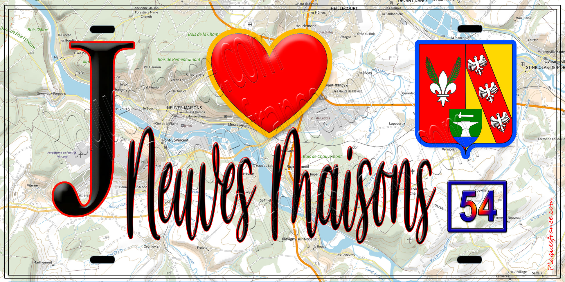 Plaque métal décorative  J' ❤️ Neuves Maisons, Meurthe et Moselle (54)