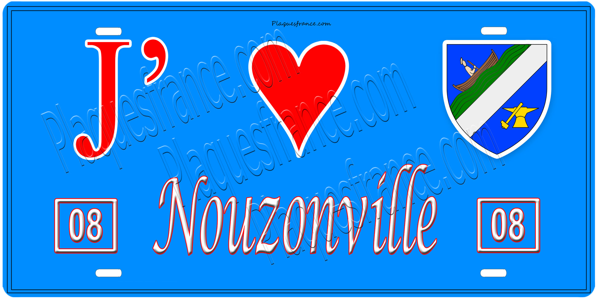 Plaque métal décorative, J' ❤️Nouzonville, Ardennes, fond  mur bleu 08