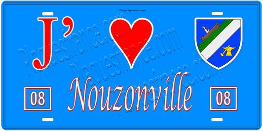 Plaque métal décorative, J' ❤️Nouzonville, Ardennes, fond  mur bleu 08