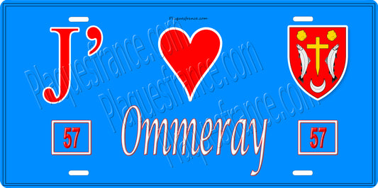 Plaque métal décorative 15 x 30 cm fond bleu 57 J' ❤️Ommeray, canton du Saulnois Moselle 57