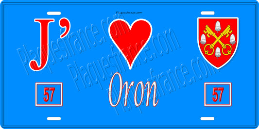 Plaque métal décorative 15 x 30 cm fond bleu 57 J' ❤️Oron, canton du Saulnois Moselle 57