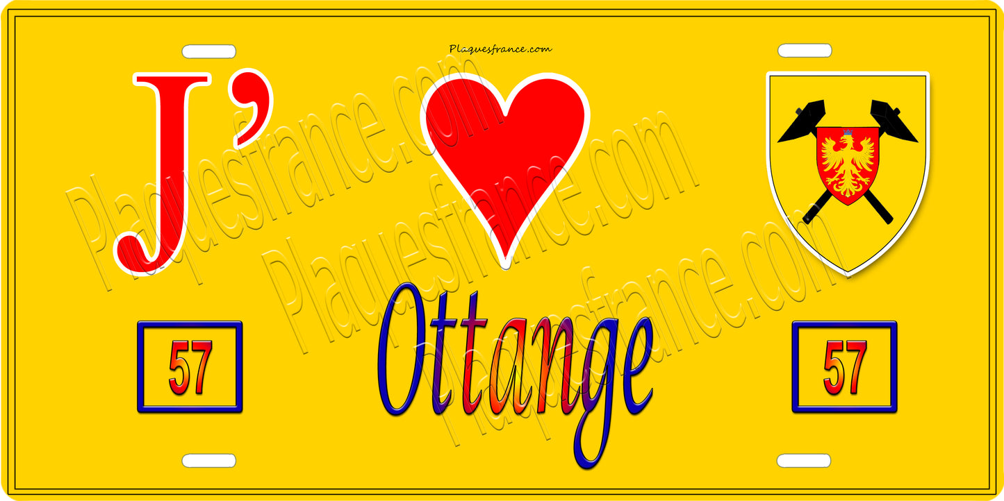 Plaque métal décorative 15 x 30 cm fond mur jaune 57 J' ❤️ Ottange, canton Algrange Moselle 57