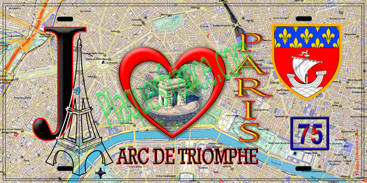 Plaque métal décorative, J'❤️ Paris, Arc de Triomphe
