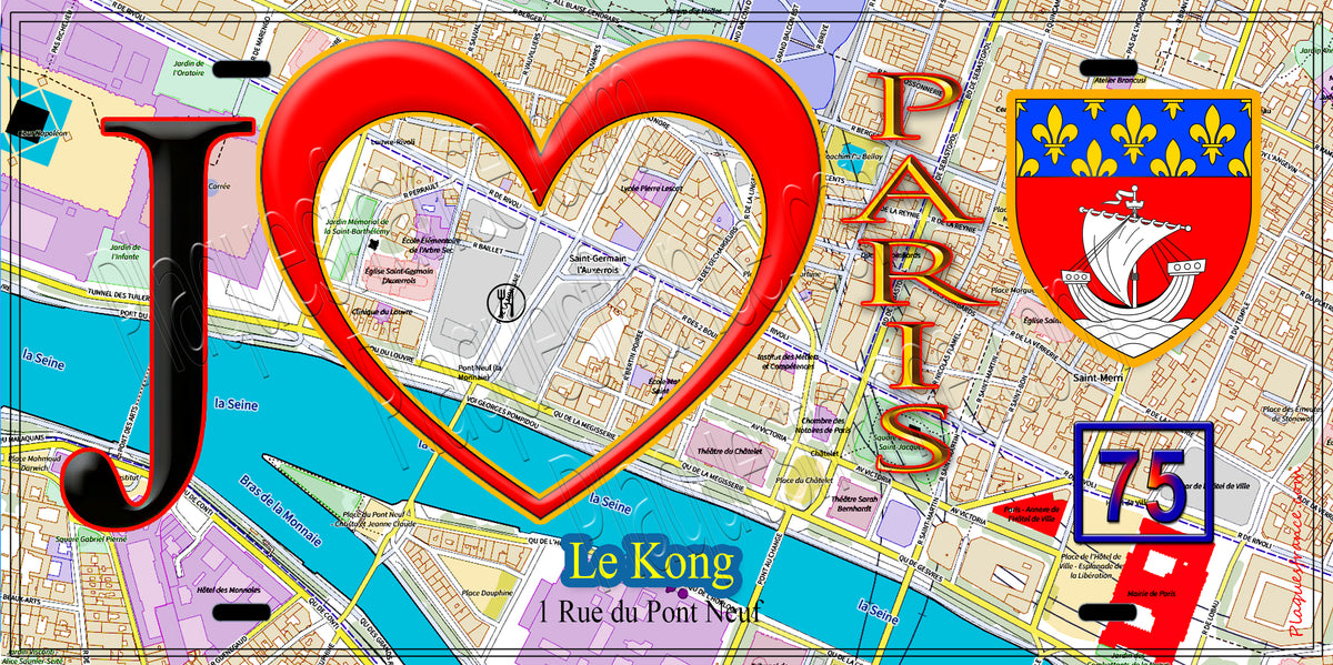 Plaque métal décorative  J' ❤️ Paris : Le Kong