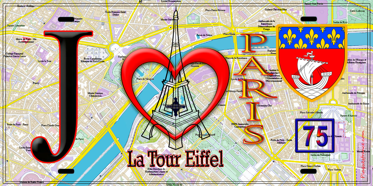 Plaque métal décorative, J'❤️ Paris, la Tour Eiffel