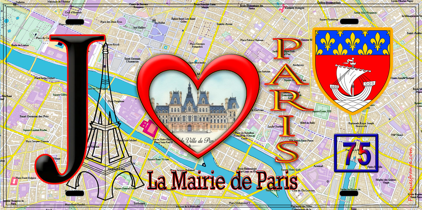 Plaque métal décorative, J'❤️ Paris, Hôtel de Ville