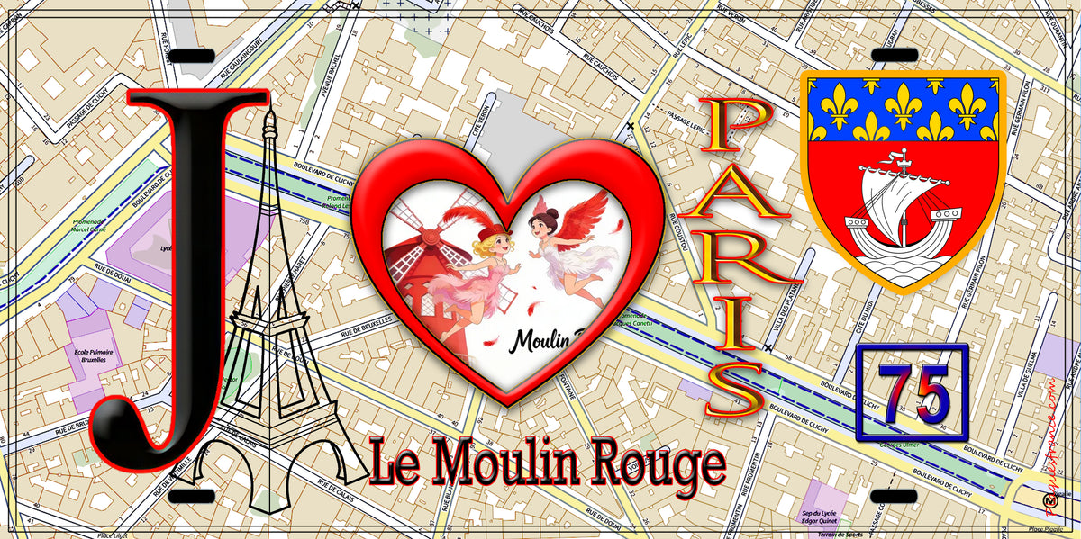 Plaque métal décorative, J'❤️ Paris, le Moulin Rouge