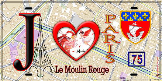 Plaque métal décorative, J'❤️ Paris, le Moulin Rouge