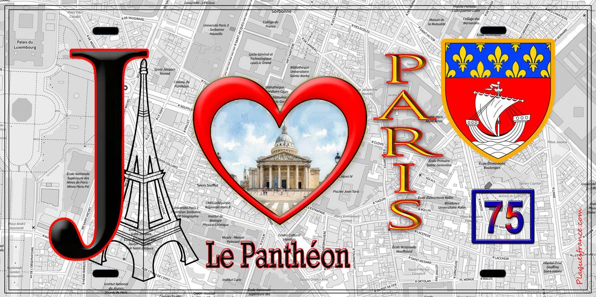 Plaque métal décorative, J'❤️ Paris, le Panthéon