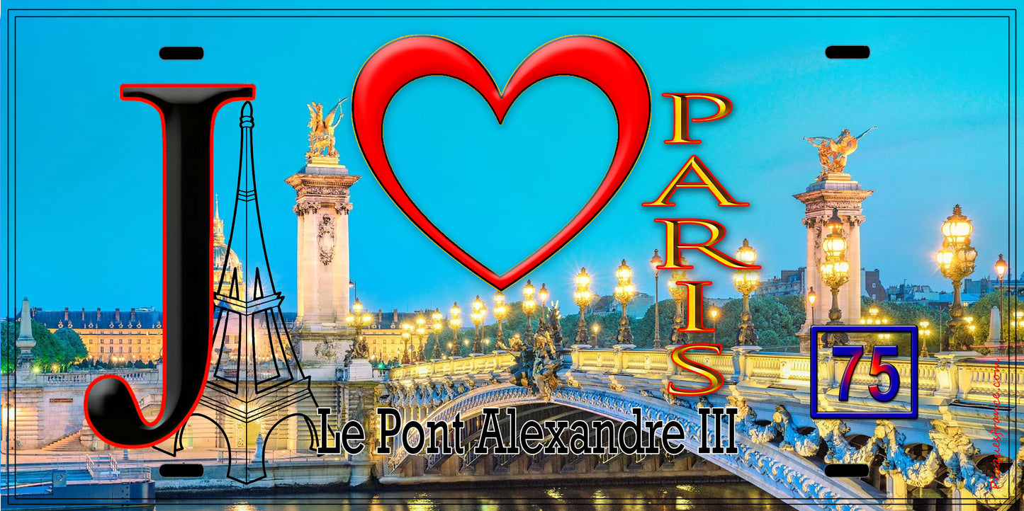 Plaque métal décorative, J'❤️ Paris, le Pont Alexandre III