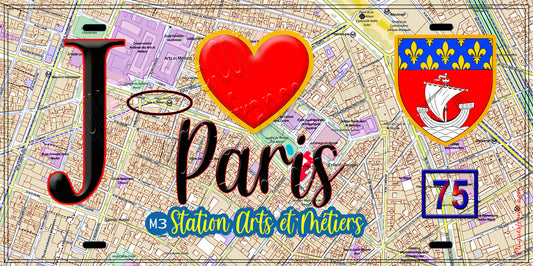 Plaque métal décorative  J' ❤️ Paris : Métro Arts et Métiers