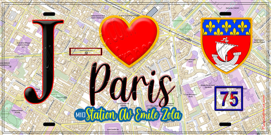 Plaque métal décorative  J' ❤️ Paris : Métro Station Avenue Émile Zola