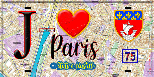 Plaque métal décorative  J' ❤️ Paris : Métro Station Bastille