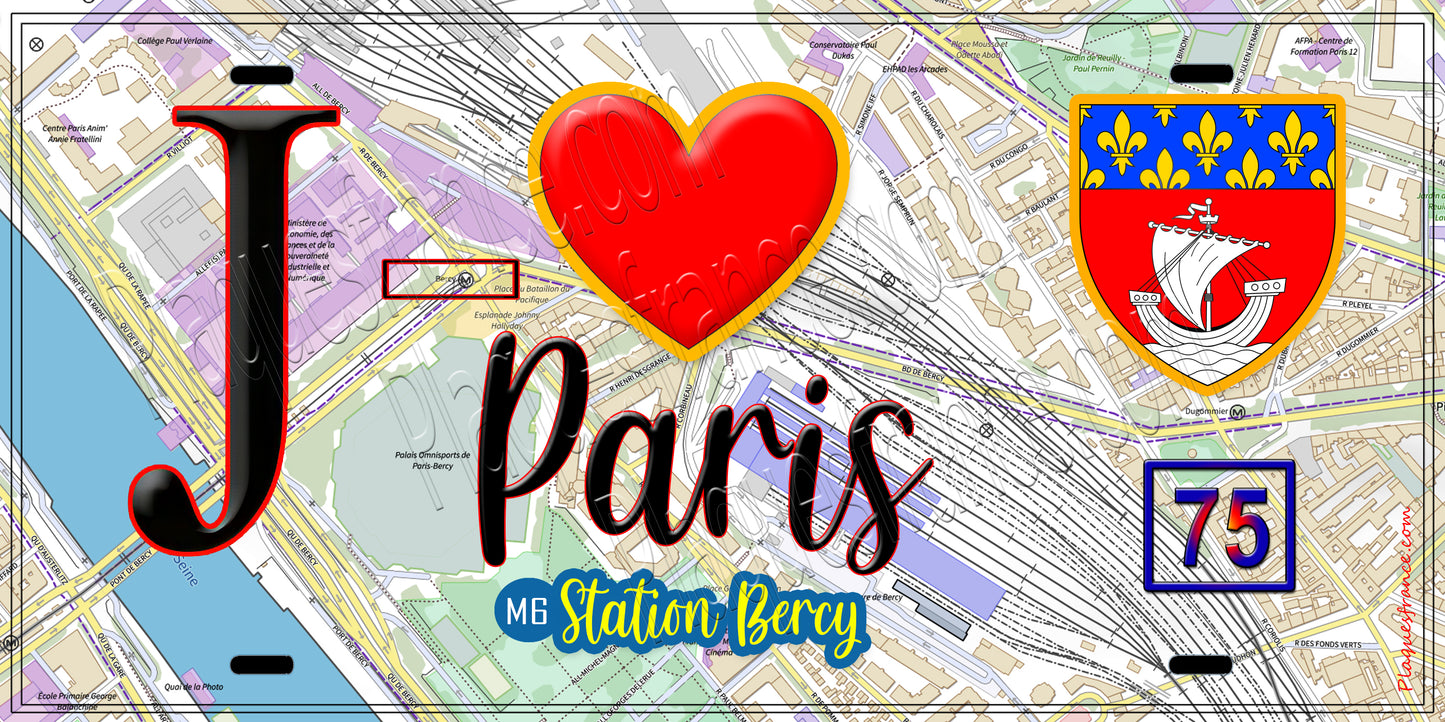 Plaque métal décorative  J' ❤️ Paris : Métro Station Bercy
