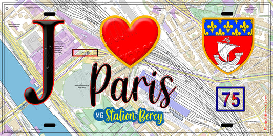 Plaque métal décorative  J' ❤️ Paris : Métro Station Bercy