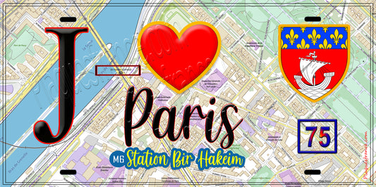 Plaque métal décorative  J' ❤️ Paris : Métro Station Bir‑Hakeim