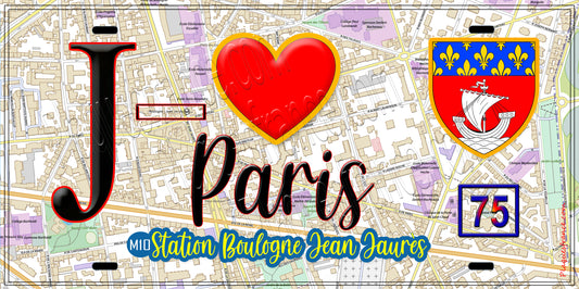 Plaque métal décorative  J' ❤️ Paris : Métro Station Boulogne – Jean Jaurès