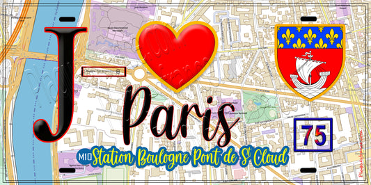 Plaque métal décorative  J' ❤️ Paris : Métro Station Boulogne – Pont de Saint‑Cloud