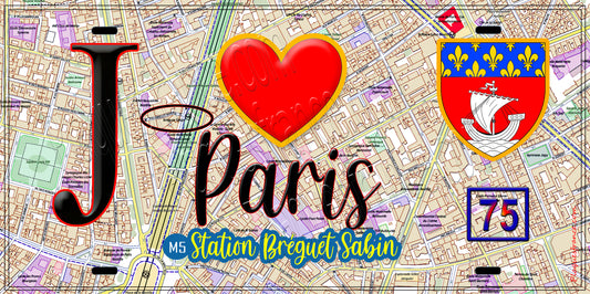 Plaque métal décorative  J' ❤️ Paris : Métro Station Bréguet – Sabin
