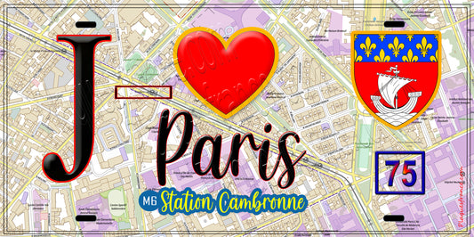 Plaque métal décorative  J' ❤️ Paris : Métro Station Cambronne