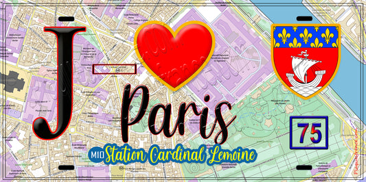Plaque métal décorative  J' ❤️ Paris : Métro Station Cardinal Lemoine