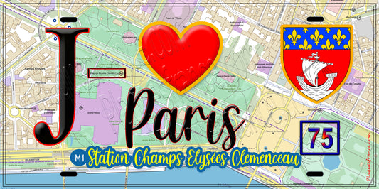 Plaque métal décorative  J' ❤️ Paris : Métro Station Champs‑Élysées–Clemenceau