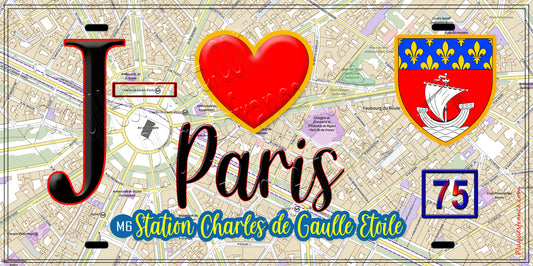 Plaque métal décorative  J' ❤️ Paris : Métro Station Charles‑de‑Gaulle – Étoile
