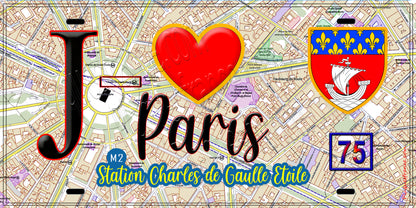 Plaque métal décorative  J' ❤️ Paris : Métro Station Charles‑de‑Gaulle–Étoile