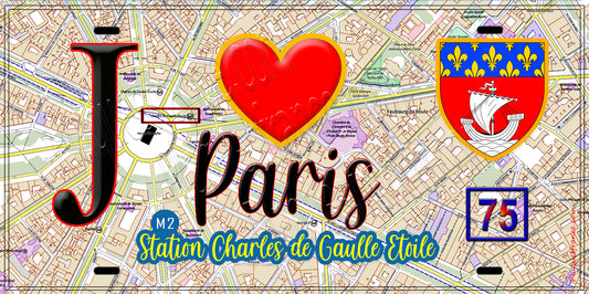 Plaque métal décorative  J' ❤️ Paris : Métro Station Charles‑de‑Gaulle–Étoile