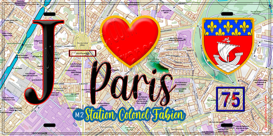 Plaque métal décorative  J' ❤️ Paris : Métro Station Colonel Fabien