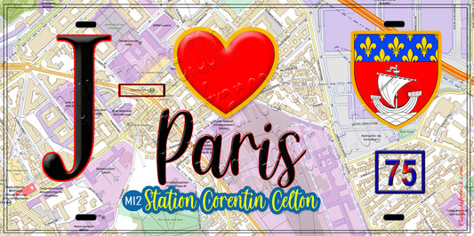 Plaque métal décorative  J' ❤️ Paris : Métro Station Corentin Celton