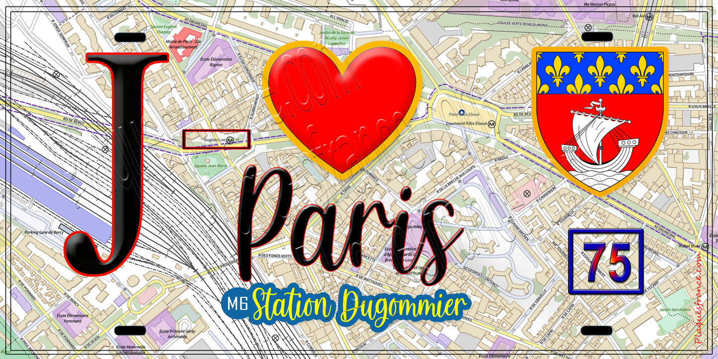 Plaque métal décorative  J' ❤️ Paris : Métro Station Dugommier