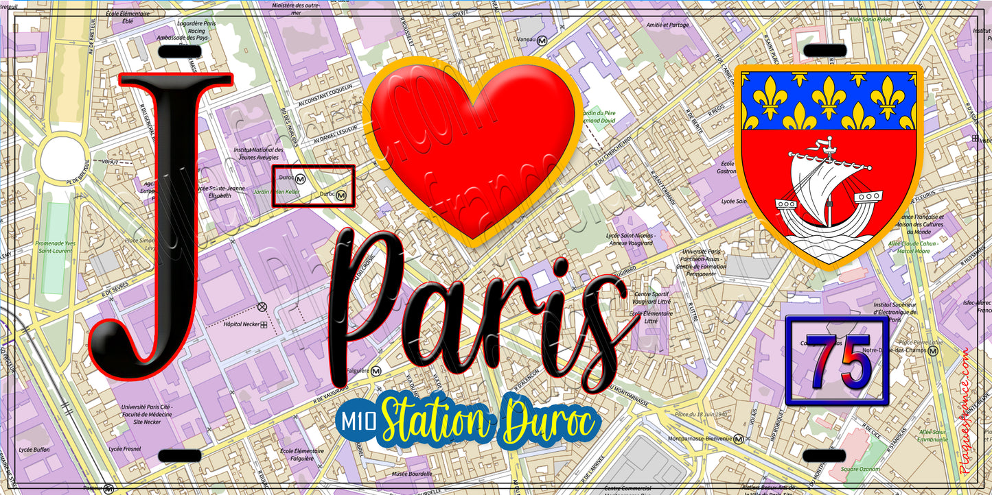 Plaque métal décorative  J' ❤️ Paris : Métro Station Duroc