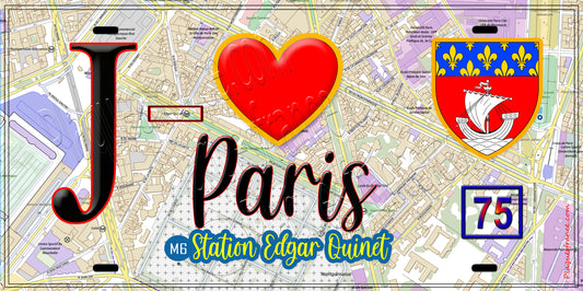 Plaque métal décorative  J' ❤️ Paris : Métro Station Edgar Quinet