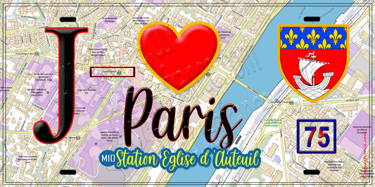 Plaque métal décorative  J' ❤️ Paris : Métro Station Église d’Auteuil