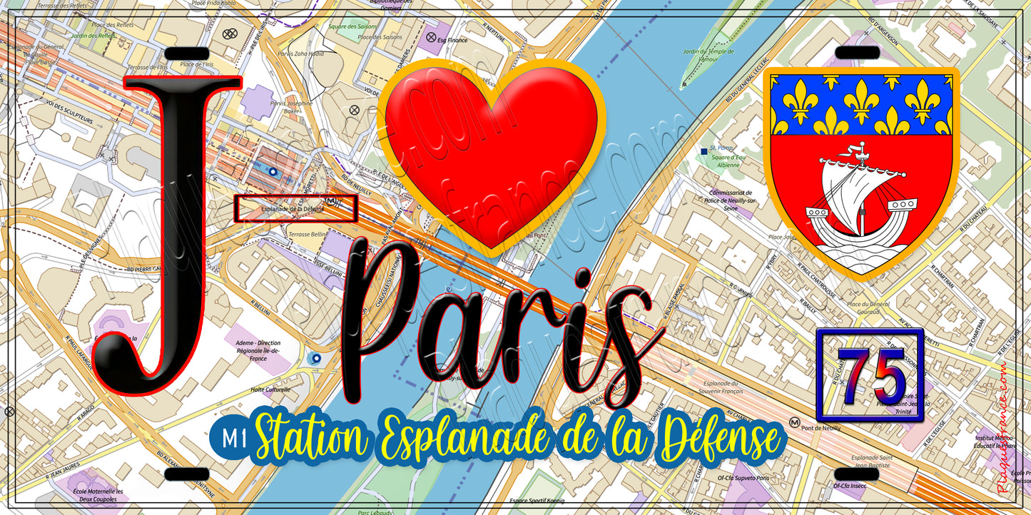 Plaque métal décorative  J' ❤️ Paris : Métro Station Esplanade de La Défense