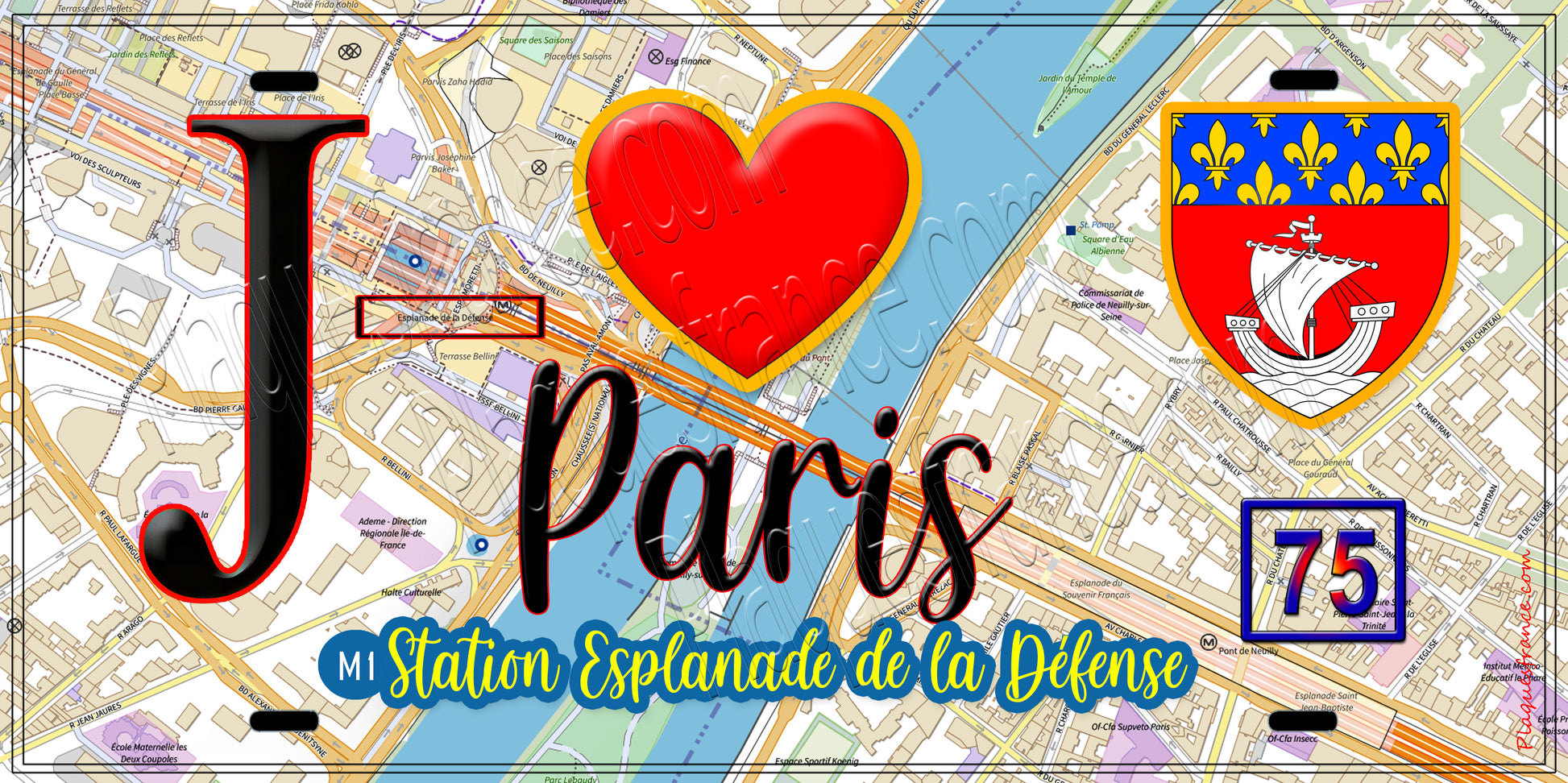 Plaque métal décorative  J' ❤️ Paris : Métro Station Esplanade de La Défense