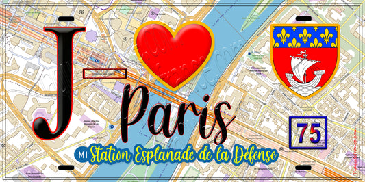 Plaque métal décorative  J' ❤️ Paris : Métro Station Esplanade de La Défense