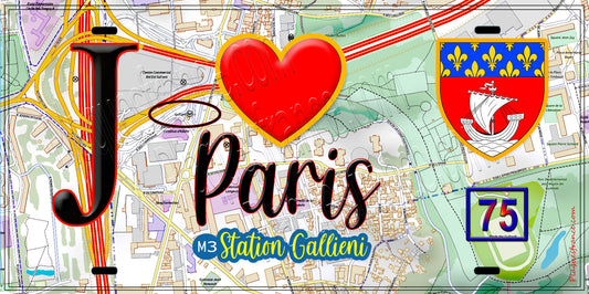 Plaque métal décorative  J' ❤️ Paris : Métro Gallieni
