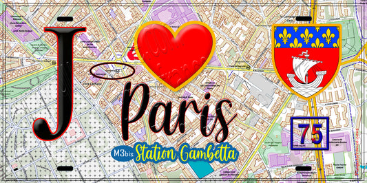 Plaque métal décorative  J' ❤️ Paris : Métro Gambetta