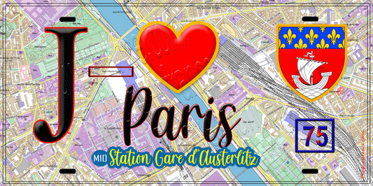 Plaque métal décorative  J' ❤️ Paris : Métro Station Gare d’Austerlitz