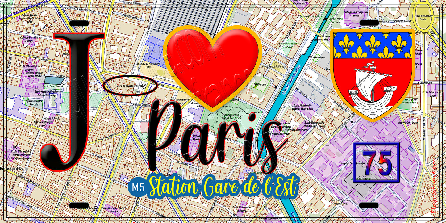 Plaque métal décorative  J' ❤️ Paris : Métro Gare de l’Est