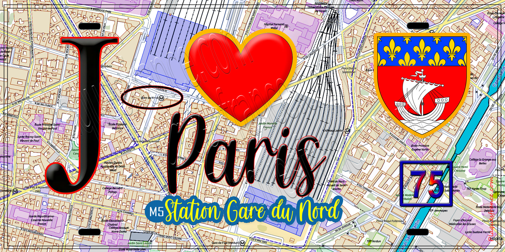 Plaque métal décorative  J' ❤️ Paris : Métro Gare du Nord