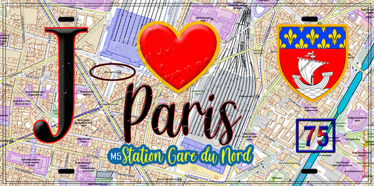 Plaque métal décorative  J' ❤️ Paris : Métro Gare du Nord