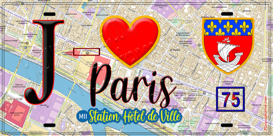 Plaque métal décorative  J' ❤️ Paris : Métro Station Hôtel de Ville