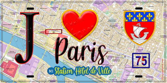 Plaque métal décorative  J' ❤️ Paris : Métro Station Hôtel de Ville