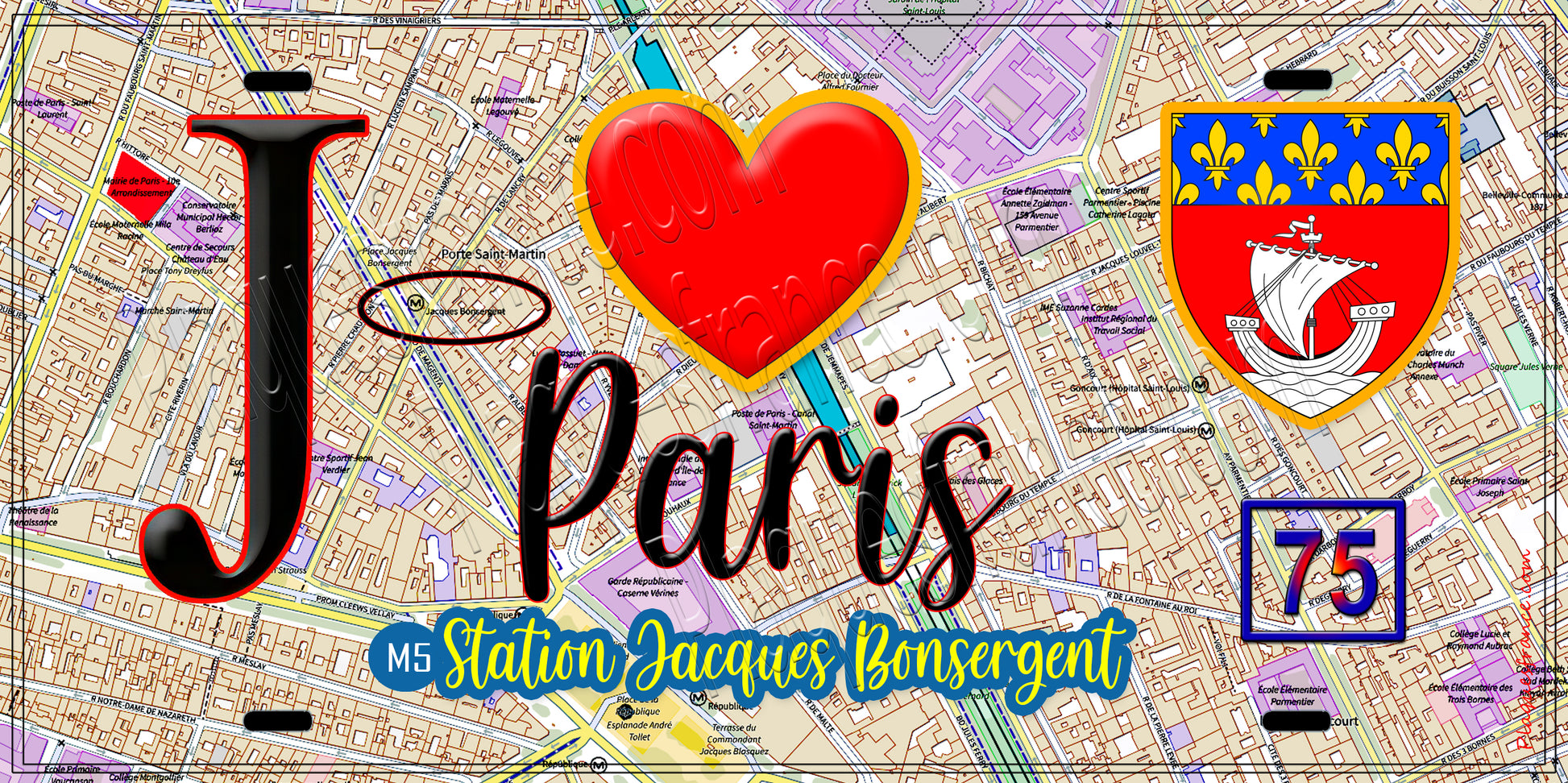 Plaque métal décorative  J' ❤️ Paris : Métro Jacques Bonsergent