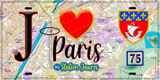Plaque métal décorative  J' ❤️ Paris : Métro Jaurès